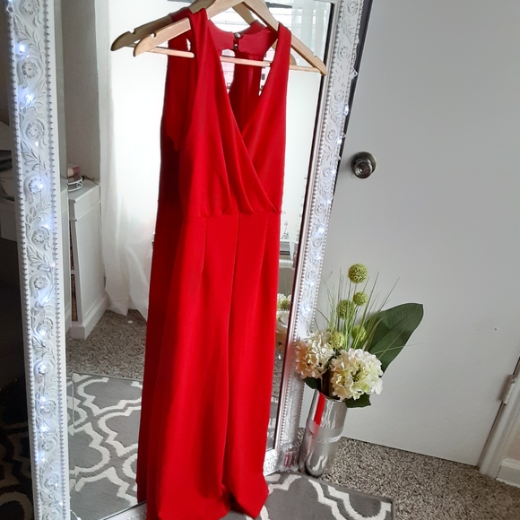 Red Culotte Sleeveless Jumpsuit Medium - Picture 4 of 8